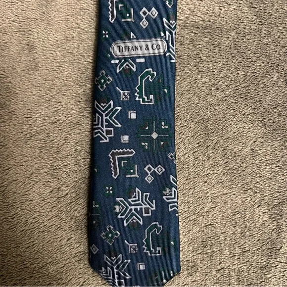 Vintage Rare 1986 Tiffany & Co Men’s Blue White Green Silk Neck Tie